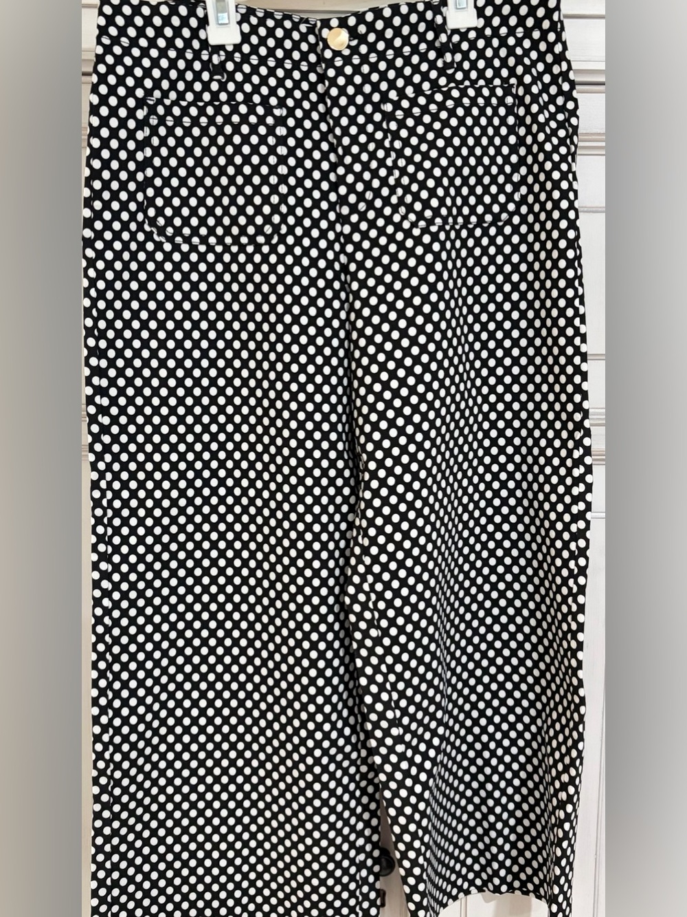 NWT SZ L Jules & Leopold Black and White Polka Dot Stretch Wide Leg Crop Pant
